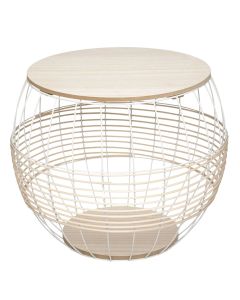 Side table, M, Juline, metal frame, wooden tabletop, white/beige, Ø50 xH41.5 cm