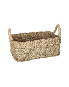 Kosh magazinimi, drejtëkëndore me dorezë, kashtë deti, bezhë, M-32x22xH12cm