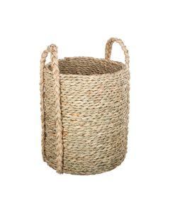 Storage basket, circular with handle, sea straw, brown, S-21x21xH25cm