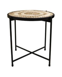 Coffee table, metal/straw, black/natural, 40x42 cm