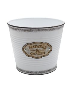 Flower pot, metal, white/brown, 17x15 cm