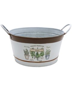 Flower pot, metal, white/brown, 28x15 cm