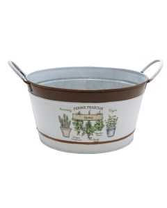 Flower pot, metal, white/brown, 25x13.5 cm