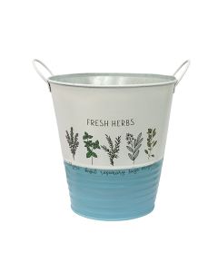 Flower pot, metal, white/green, 15x16.5 cm