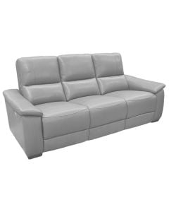 Sofa, 3-seater, leather, wooden legs, light grey, 218x99xH102 cm