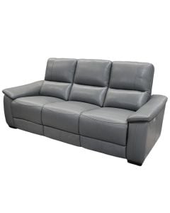 Sofa, 3-seater, leather, wooden legs, dark grey, 218x99xH102 cm