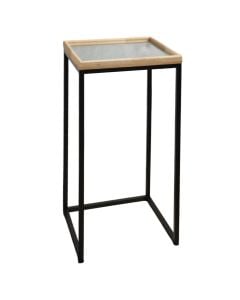 Side table ''Kanala S'', metal/glass/wooden, black/brown, 30x30xH65 cm