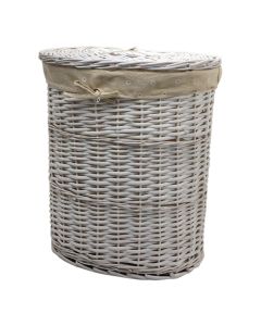 Laundry basket, Kankun L, Oval, Straw, White, 50x37x56 cm