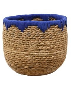 Decorative basket, Jorck, M, seagrass, blue/natural, Ø22xH19 cm