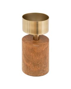 Candle holder, Tropical, S, wooden/metal, brown, Ø8xH22 cm