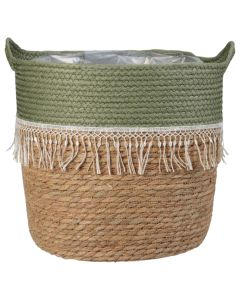 Storage basket, rattan, textile, green, brown, H26 x ø33 cm