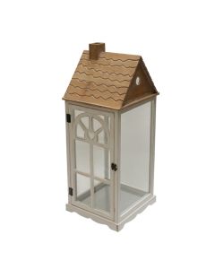 Decorative lantern, S, metal/wooden, white/natural