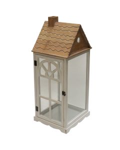 Decorative lantern, M, metal/wooden, white/natural