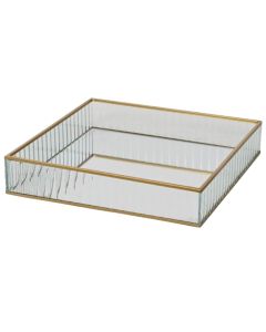 Decorative tray, M, metal/glass, golden, 25x25xH4.5cm