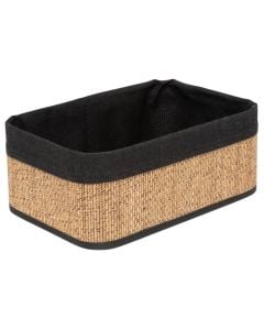 Storage basket, L, straw/ fabricbrown/ black, 31x21xH12.5 cm