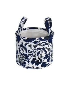 Storage box, textile, blue/white, Ø22 xH18 cm