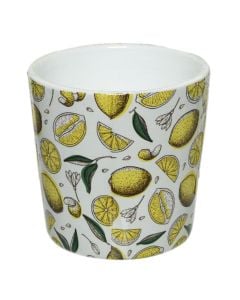 Flower pot, porcelan, white and yellow, Dia.8.5xH8.5 cm