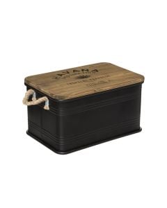 Storage box, S, metal/wood, black, 45.2x30xH25 cm