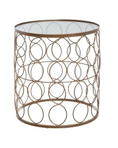 Side table, metal/tempered glass, golden mat, Ø40.5 xH44 cm