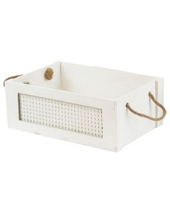 Storage box, L, with handle, wooden, white, 38x28xH15 cm