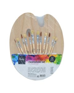 Wooden Paint Brushes & Palette Art Set 12 piece