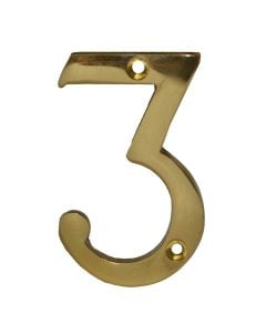Door number, 3, brass, yellow, 2"