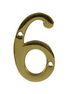 Door number, 6, brass, yellow, 2"