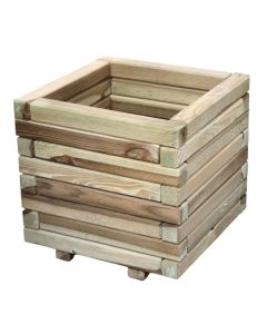 Treated wooden flower vase, 40x40x40 cm, square, natural color