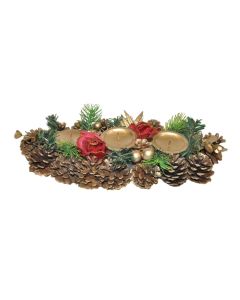 Candle Holder, Size:15x35cm x 3 holder Dia 5.5cm, Color: Gold, Material: Natural