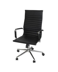 Office chair with casters, SMART FURNITURE, metallic structure, PU, black, 54x59.5xH106.5-116 cm