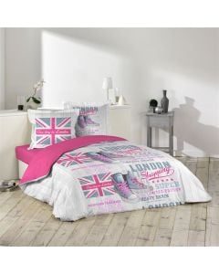 Double bed linen dhe pillow case, GIRLY LONDON, cotton, colorful, bed linen: 240x220 cm (x1), pillow case: 63x63 cm (x2)