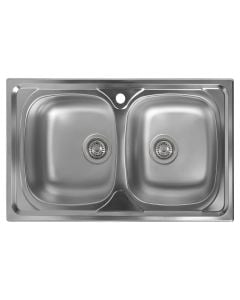 Sink, 2 bowls, SIROS, stainless steel, silver, 86x50xH16 cm