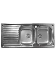 Sink, 2 bowls, left, SIROS, stainless steel, silver, 116x50xH16 cm