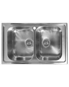 Sink, 2 bowls, COMETA, stainless steel, silver, 86x50xH19 cm