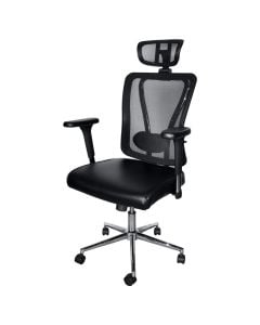 Office chair with casters, chromed base structure, mesh and textile fabric, black, 66x66xH122-137 cm