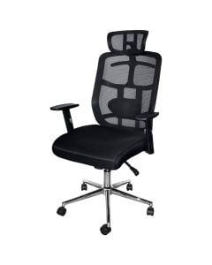 Office chair with casters, chromed base structure, mesh and textile fabric, black, 66x66xH117-131 cm
