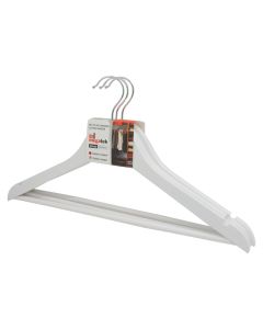 Clothes hanger set of 3 pieces, MEGATEK, wooden, white, 44.5x1.2xH23 cm