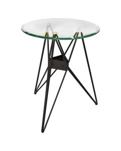 Coffee table, metallic frame and tempered glass 10mm, clear, Ø60 xH70 cm