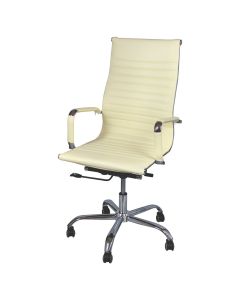 High back office chair, PU cushion seat and back, Chrome steel arm covered PU, 350mm chrome steel base with PU castors, 57.5x66xH108-116.5 cm