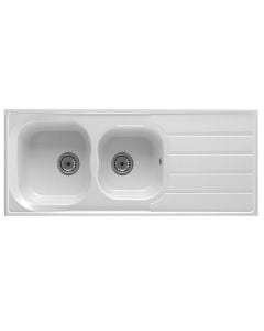 Sink, 2 bowls, left / right, DAKOTA, white, 116x50xH18 cm