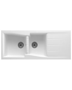 Sink, 2 bowls, left / right, LUNA, white, 116x50xH21 cm