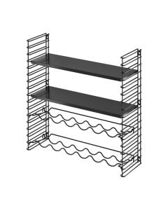 Shelving unit with bottle holder, Libro, for 6 bottles, epoxy coated, black/white, 70x21xH68 cm