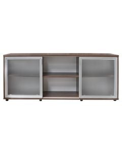 File cabinet, melamine, tempered glass doors, oak, 200x40xH86 cm