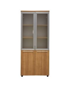 File cabinet, melamine, tempered glass doors, oak, 80x40xH200 cm
