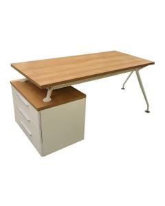 Office desk, aluminium frame (white), melamine tabletop, oak, 160x75xH75 cm