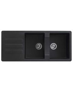 Sink, 2 bowls, Vogua, polyester resin 40%; mineral fillers and glass fibres 60%, black, 116x50xH21 cm
