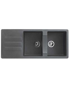 Sink, 2 bowls, Vogua, polyester resin 40%; mineral fillers and glass fibres 60%, concrete grey, 116x50xH21 cm