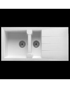 Sink, 2 bowls, Alineo, polyester resin 30%; mineral fillers and glass fibres 70%, mottled white, 100x50xH21 cm