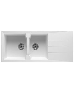 Sink, 2 bowls, Alineo, polyester resin 30%; mineral fillers and glass fibres 70%, mottled white, 116x50xH21 cm