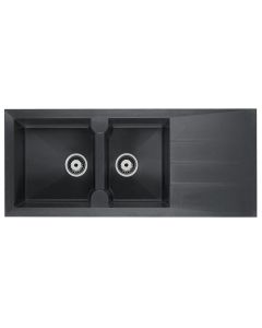 Sink, 2 bowls, Alineo, polyester resin 30%; mineral fillers and glass fibres 70%, titan grey, 116x50xH21 cm